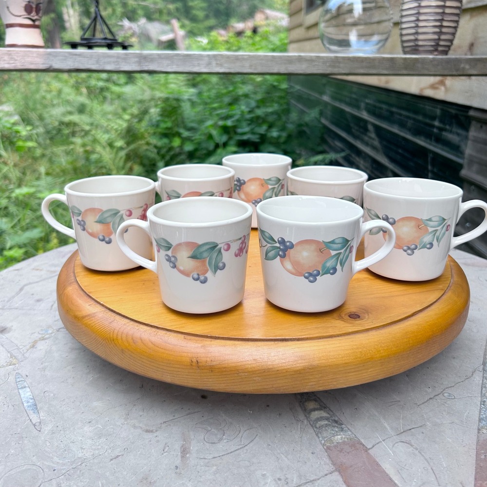 Vintage Abundance Mugs Set of 7 Fruit Peach Blueberry Stoneware Corelle